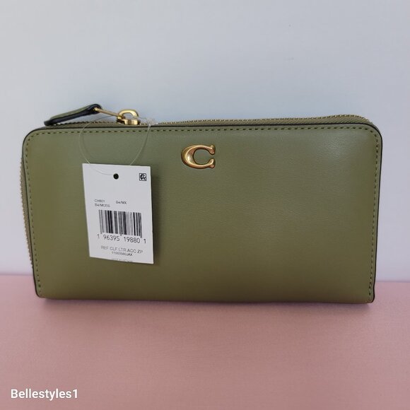 COACH Smooth Leather Zip-Around Accordion Wallet with Back-Slip Pocket- Moss - Picture 16 of 16